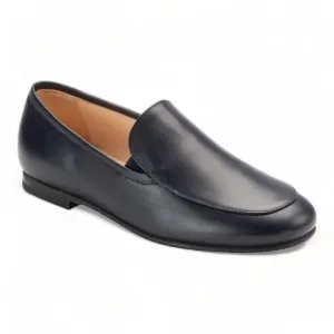 1346 - Navy Leather Boys Slip-On Dress Loafer