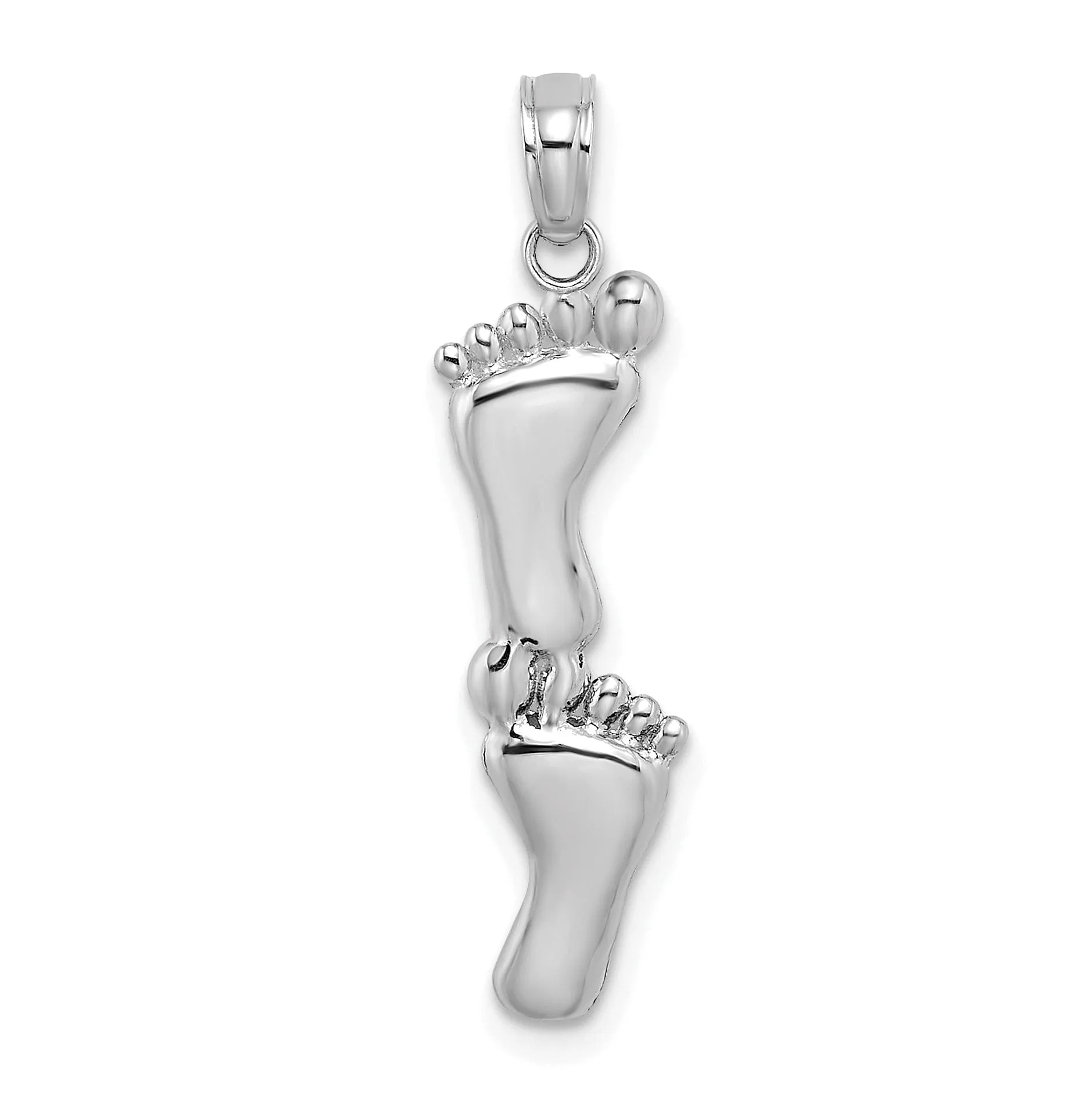 14K White Gold Solid Polished Finish Flat Back Double Vertical Feet Charm Pendant