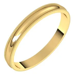 18K Yellow 2.5 mm Milgrain Half Round Light Band Size 8