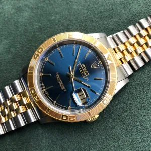2000 Rolex Datejust Thunderbird 16263 Turn-O-Graph Blue Two Tone Jubilee Wristwatch