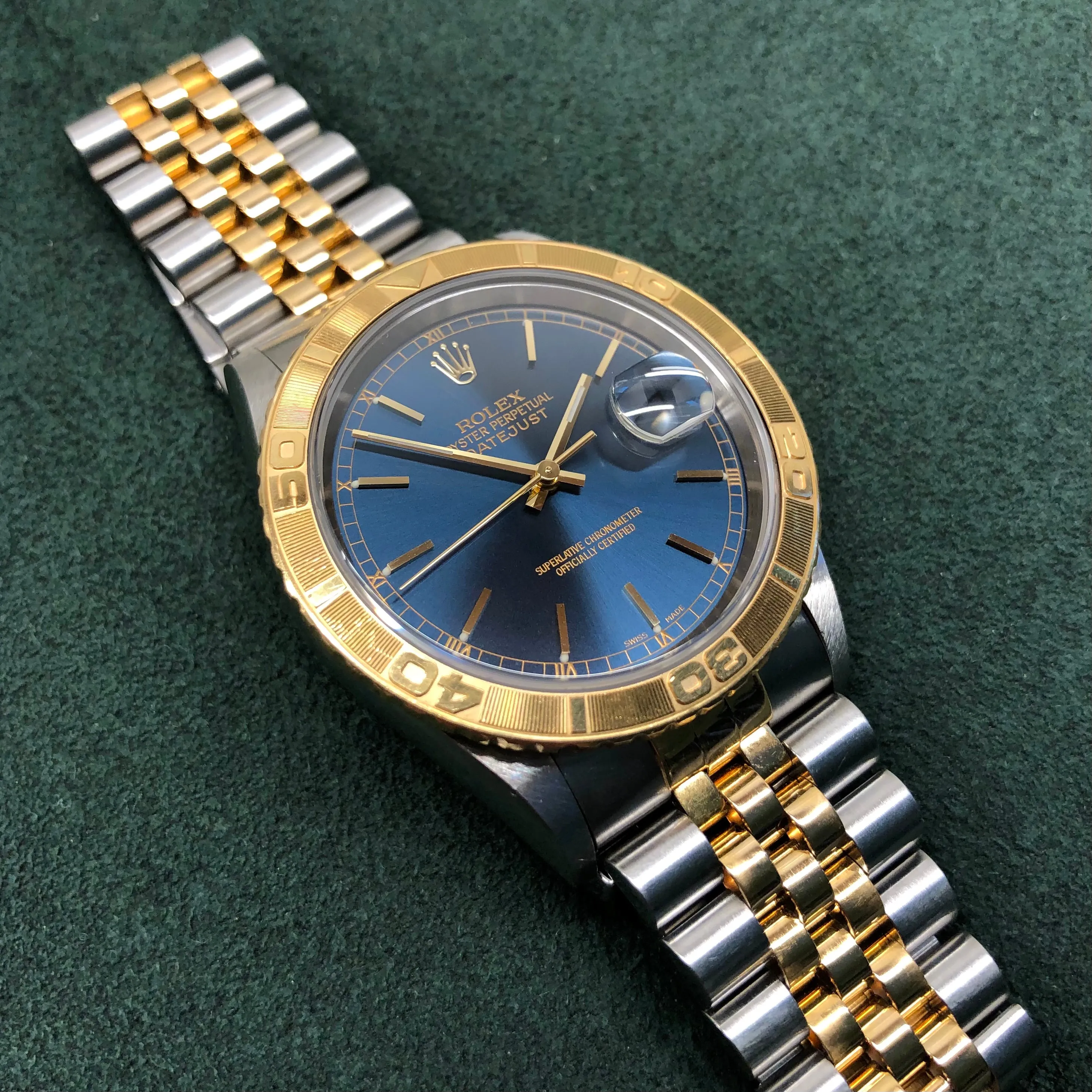 2000 Rolex Datejust Thunderbird 16263 Turn-O-Graph Blue Two Tone Jubilee Wristwatch