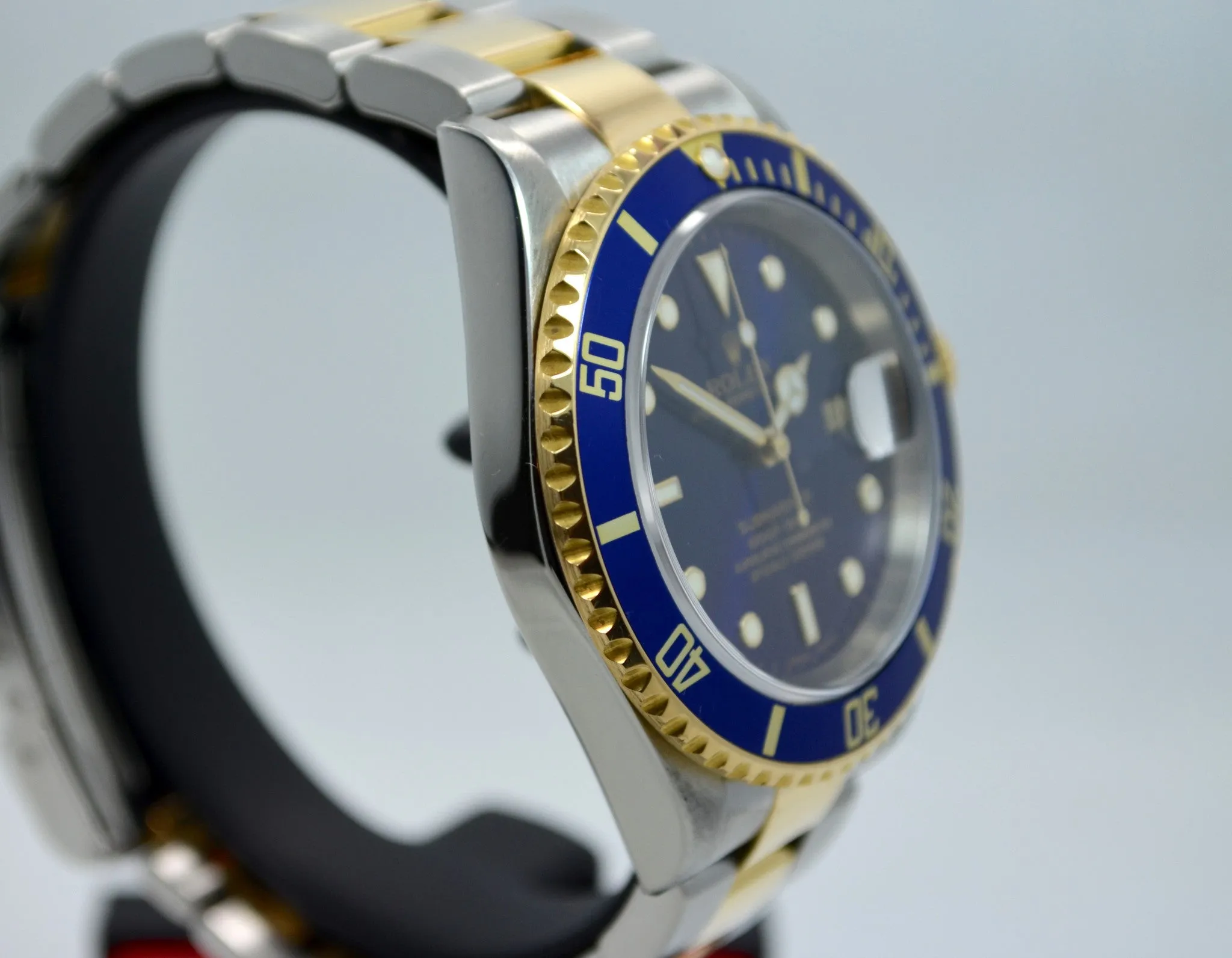 2001 Rolex Submariner 16613 T Blue Two Tone 18K Gold Steel "F" Serial Wristwatch Box Papers