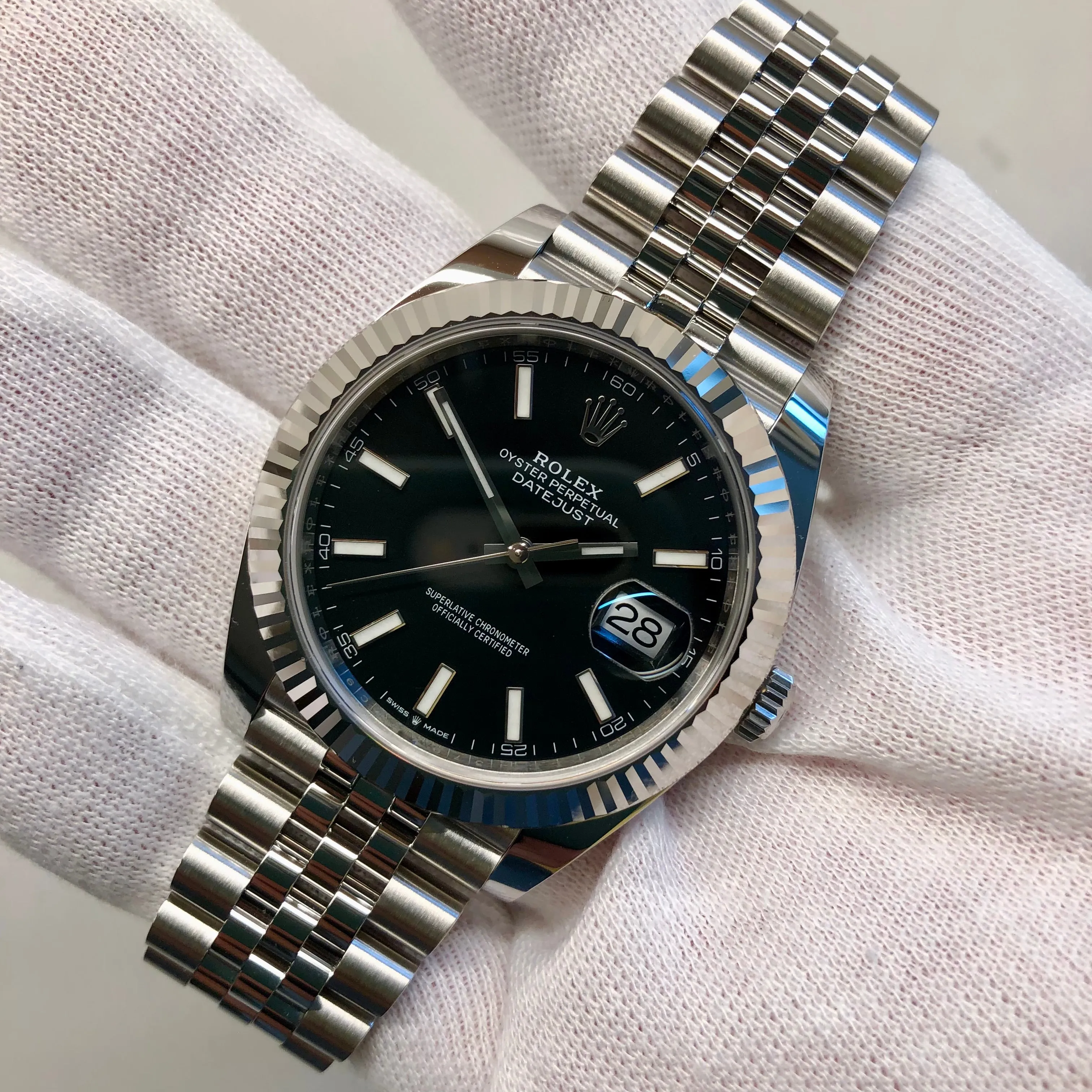 2020 Rolex Datejust 126334 Black Stick Fluted 41mm Steel Jubilee Watch Box Papers Unworn