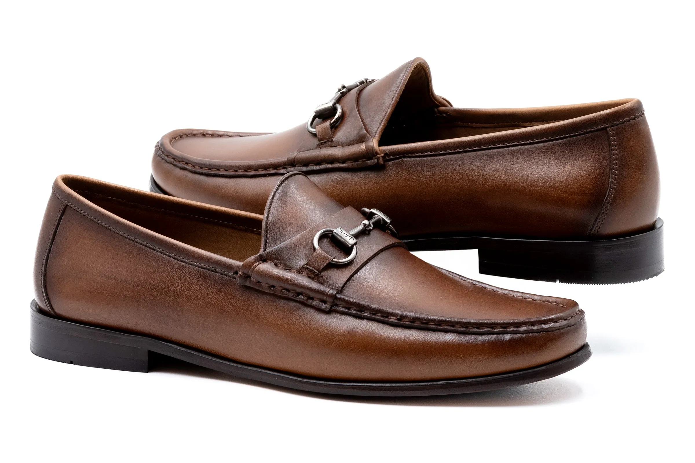 Addison Calf Leather Horse Bit Loafers - Brandy
