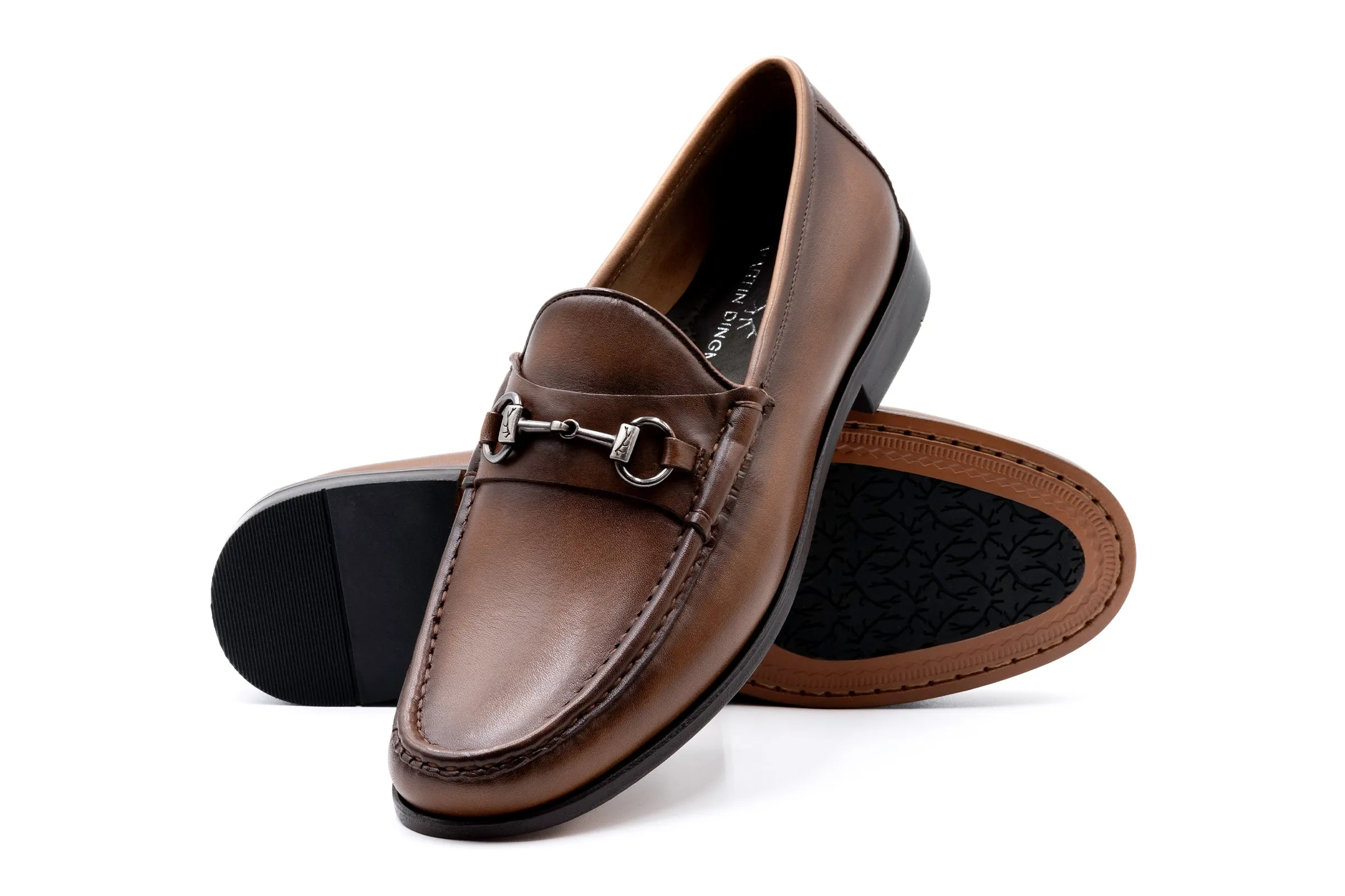 Addison Calf Leather Horse Bit Loafers - Brandy