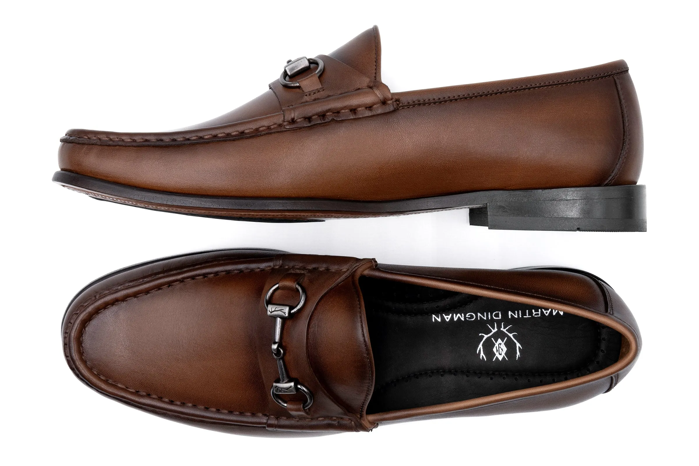 Addison Calf Leather Horse Bit Loafers - Brandy