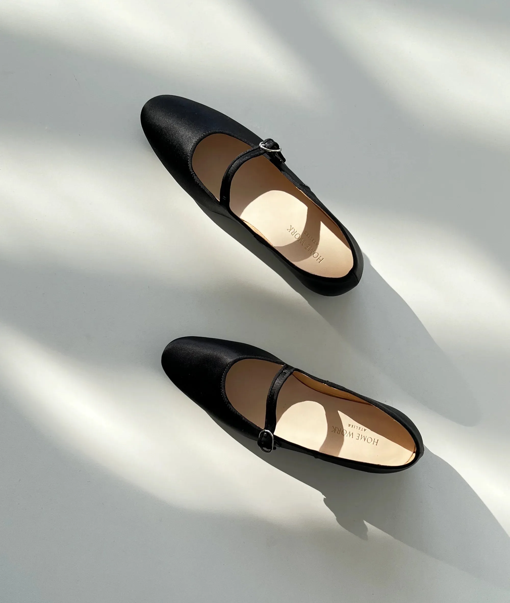 Almond Head Black Silk Mary Jane Flats