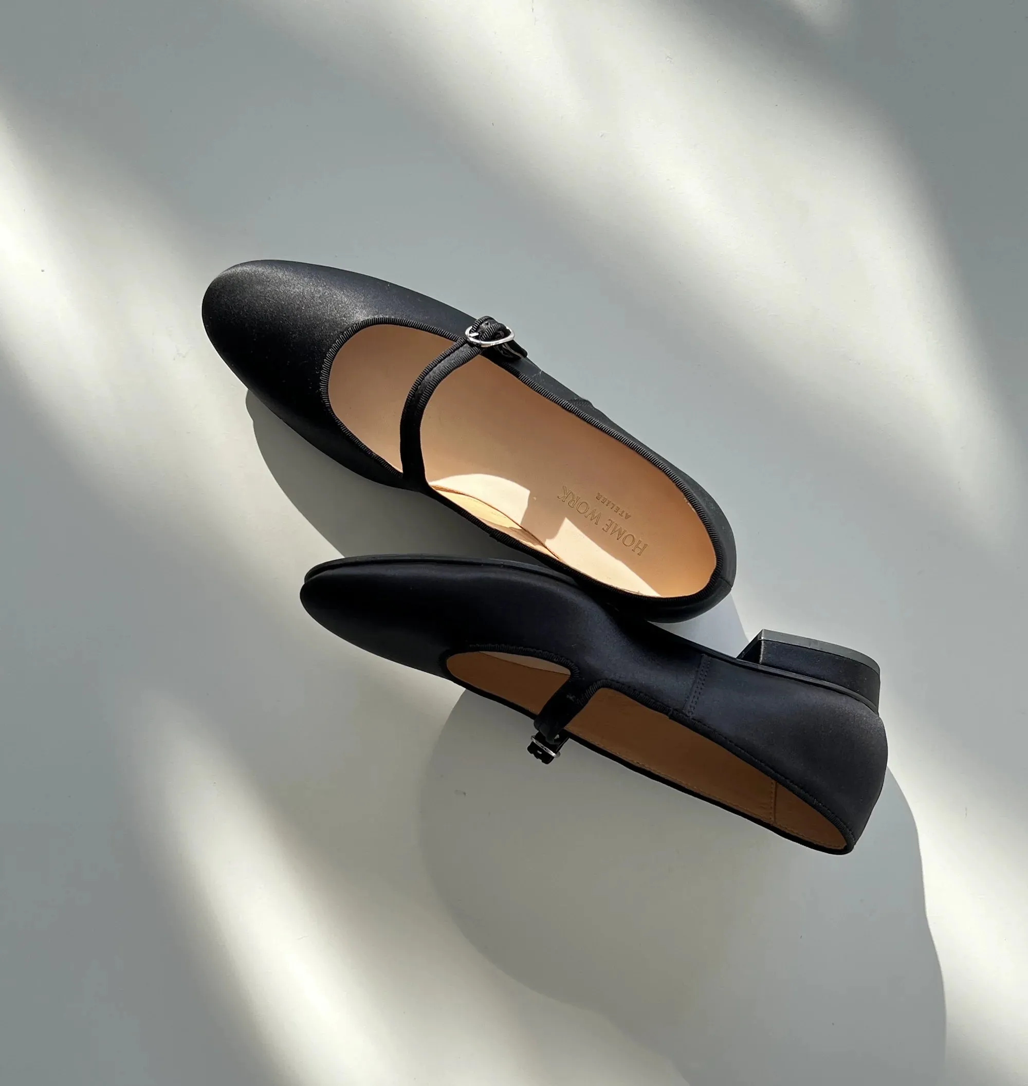 Almond Head Black Silk Mary Jane Flats