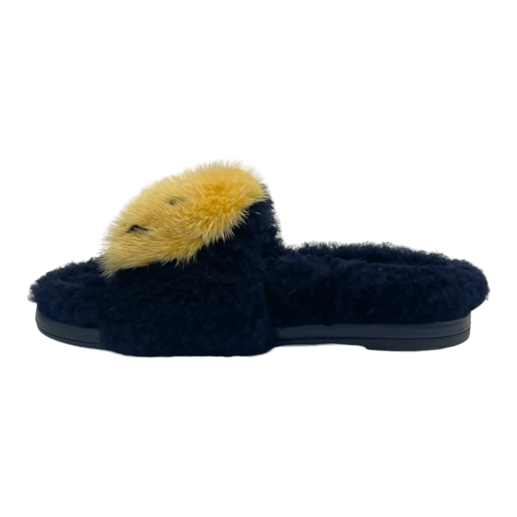 Anya Hindmarch Smiley Shearling And Fur Flat Slides Size EU 35
