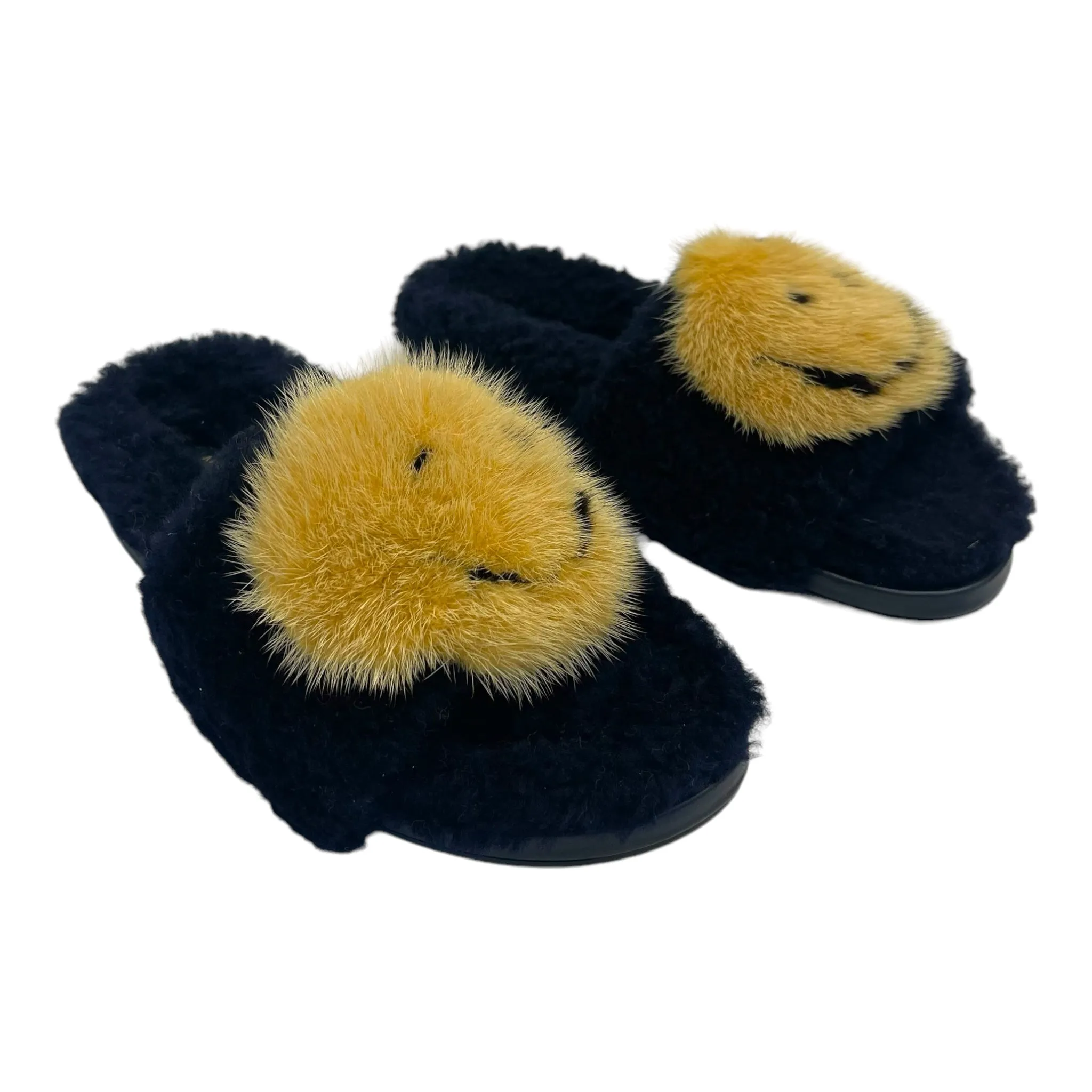 Anya Hindmarch Smiley Shearling And Fur Flat Slides Size EU 35