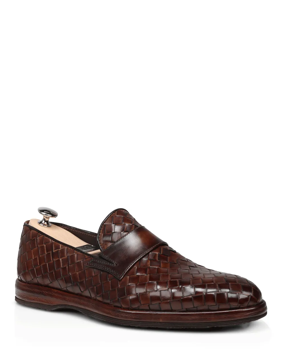 Attraente Woven Leather Loafer in Medium Chocolate