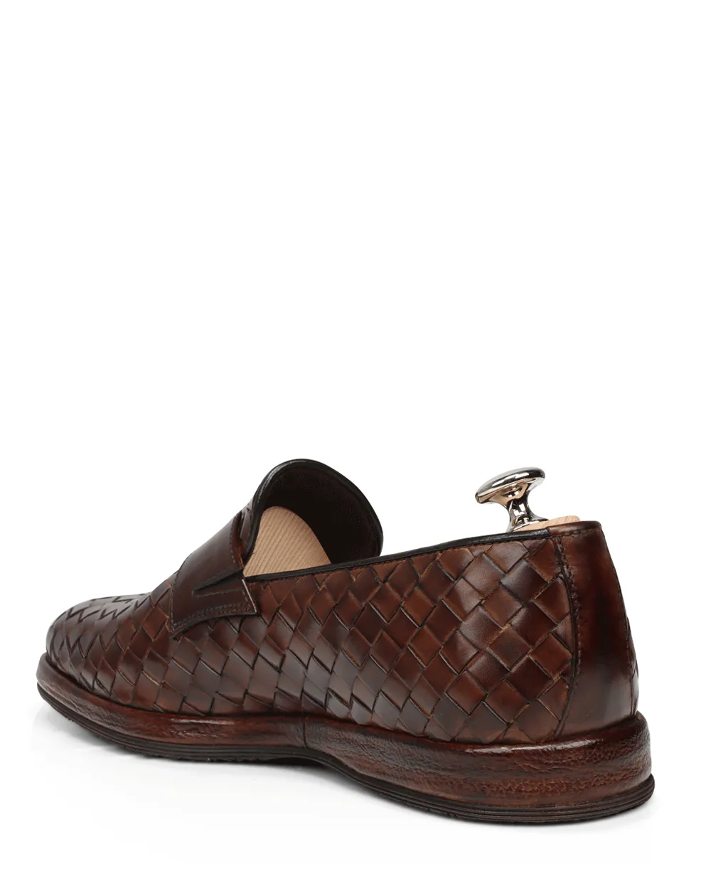 Attraente Woven Leather Loafer in Medium Chocolate