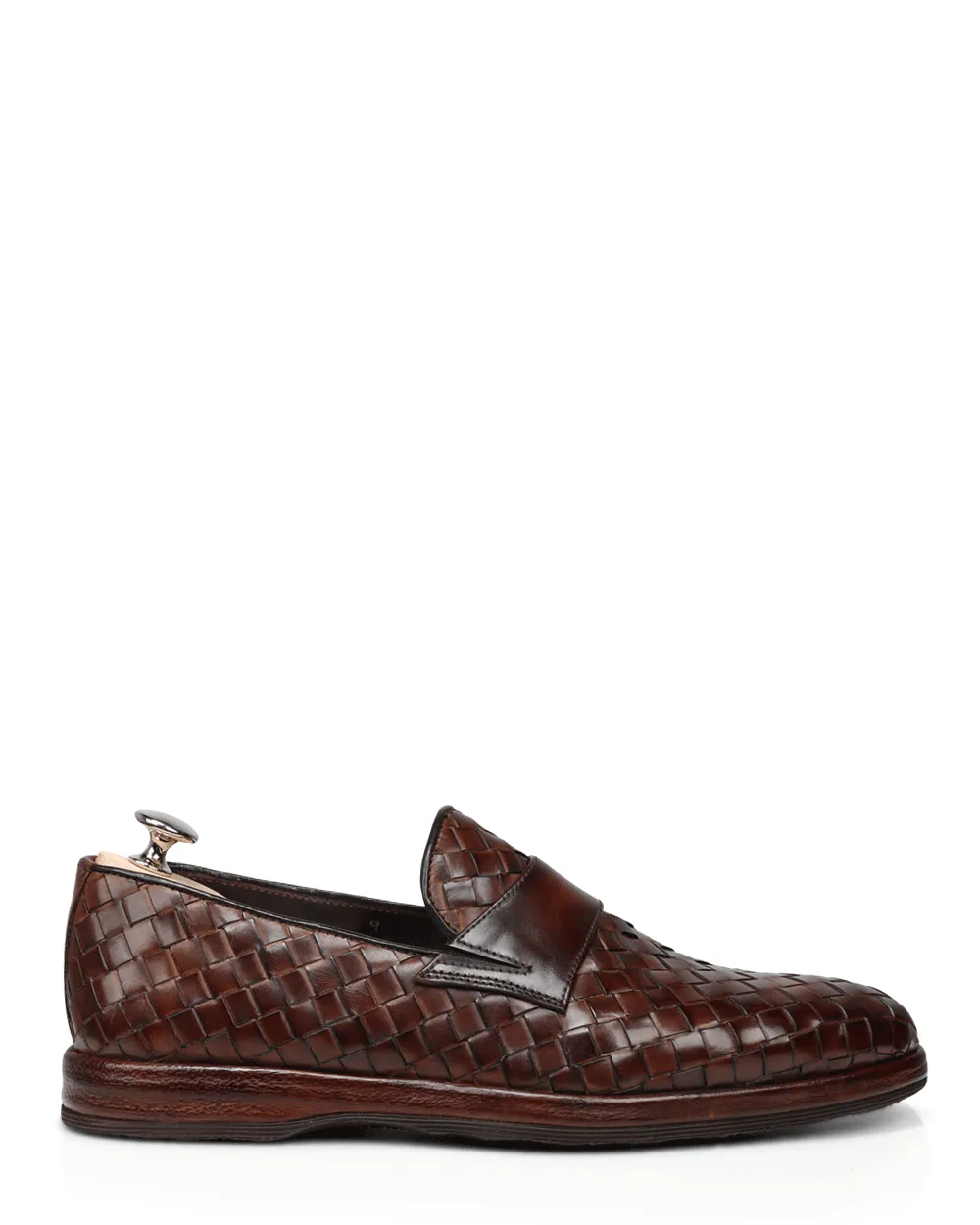Attraente Woven Leather Loafer in Medium Chocolate