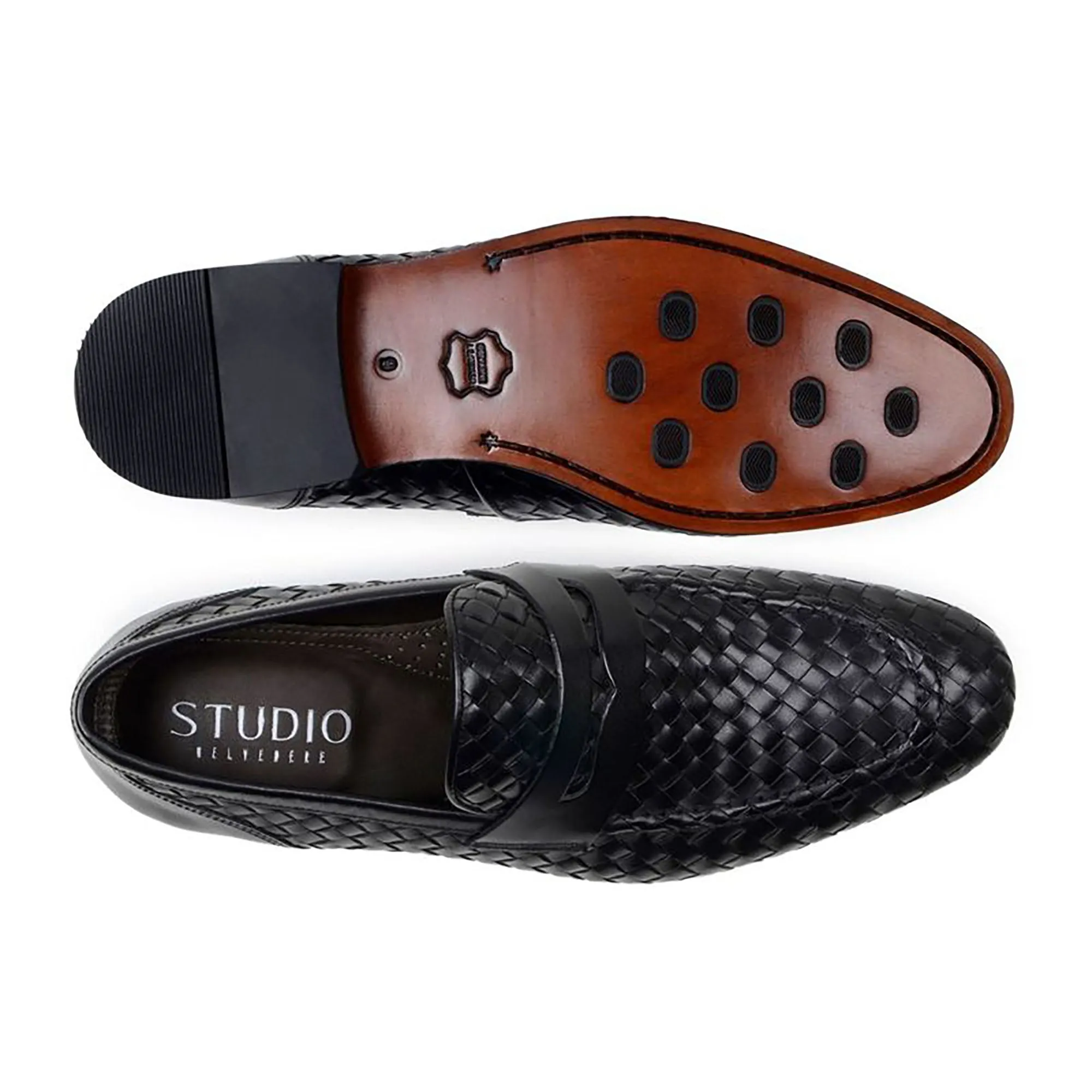 Belvedere Studio Luca in Black Woven Penny Loafer