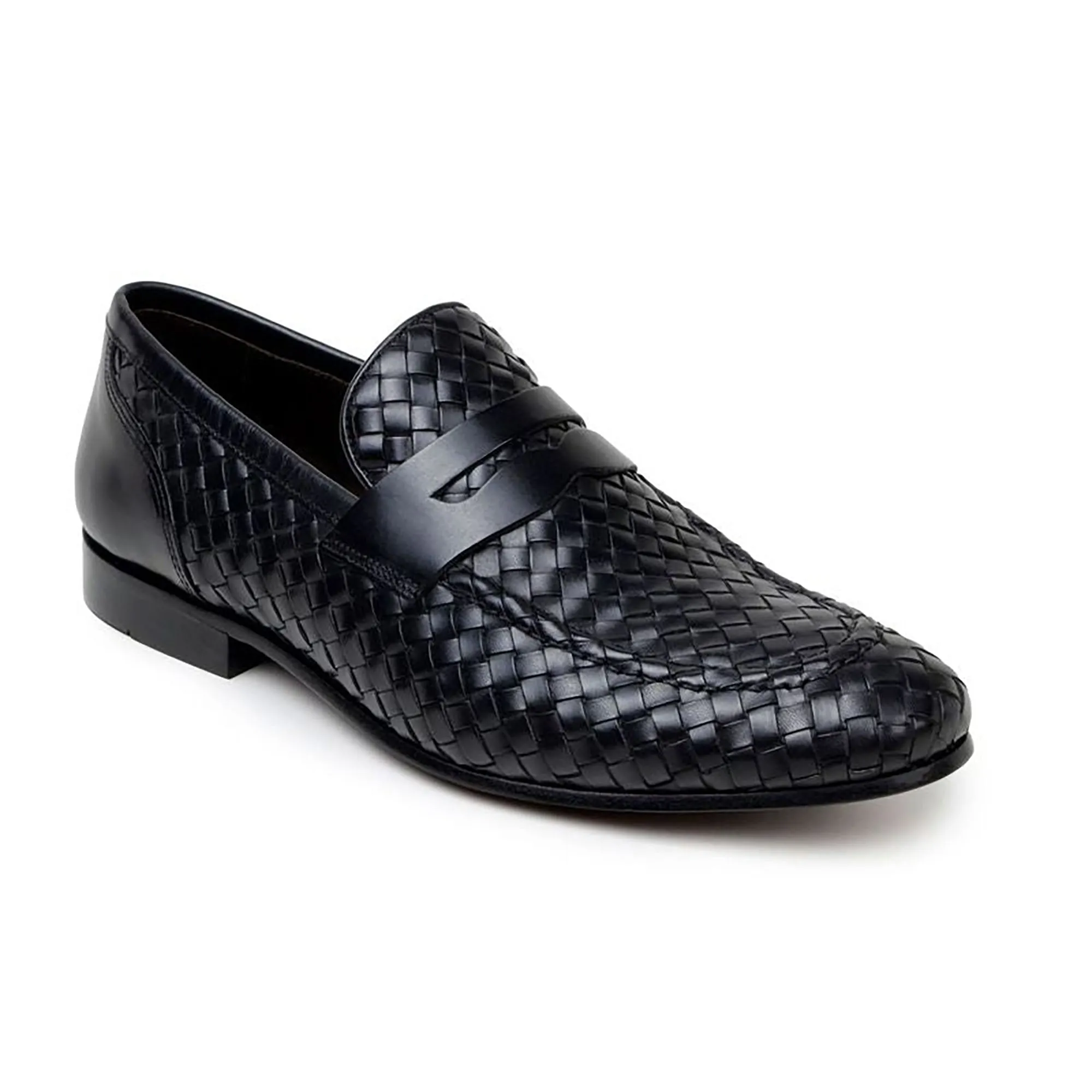 Belvedere Studio Luca in Black Woven Penny Loafer
