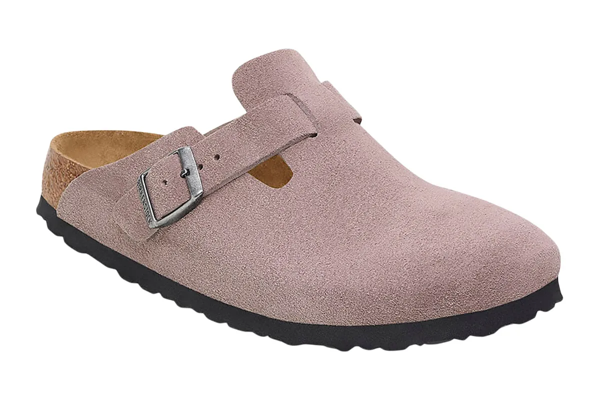 Birkenstock Boston R Soft Footbed Faded Purple Suede Leather Womens