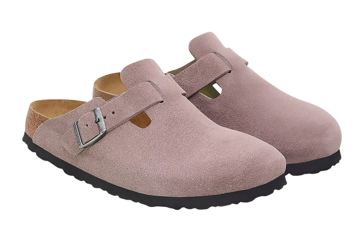 Birkenstock Boston R Soft Footbed Faded Purple Suede Leather Womens