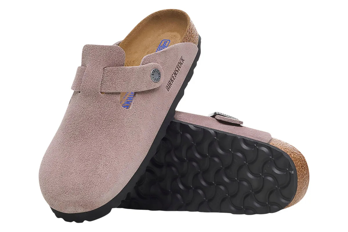 Birkenstock Boston R Soft Footbed Faded Purple Suede Leather Womens