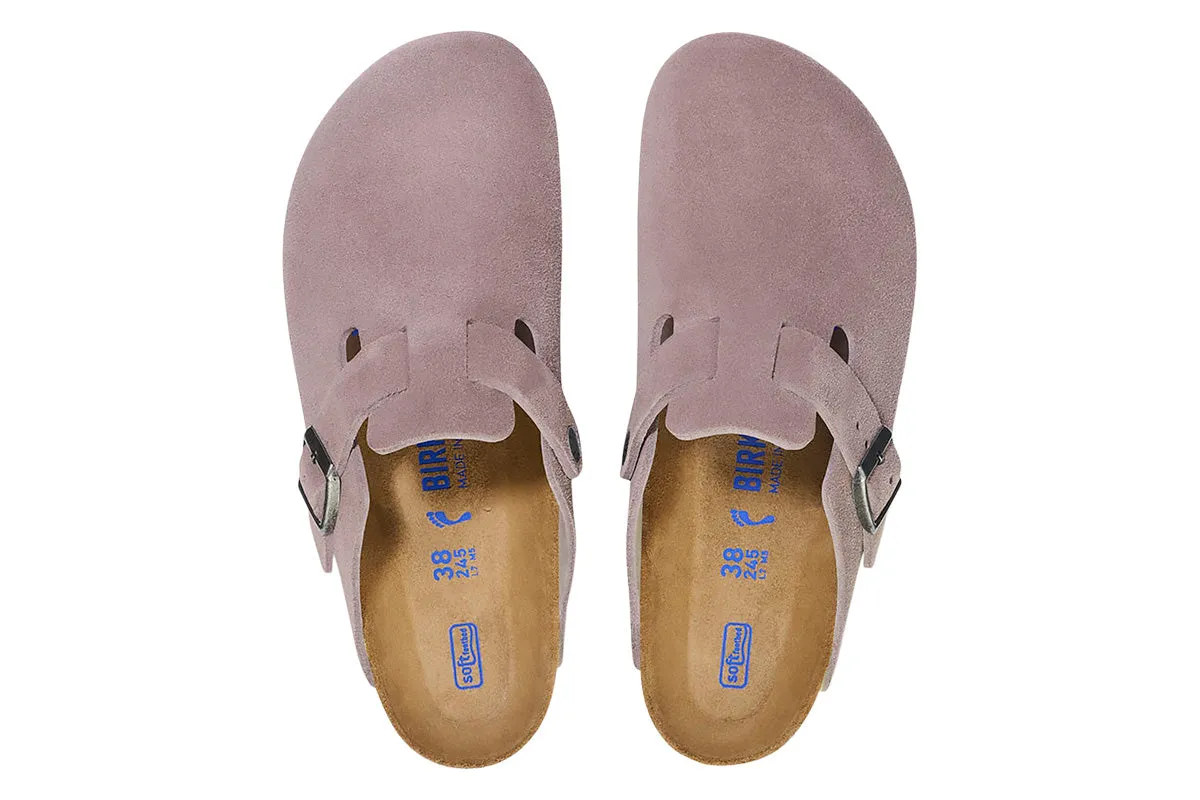 Birkenstock Boston R Soft Footbed Faded Purple Suede Leather Womens
