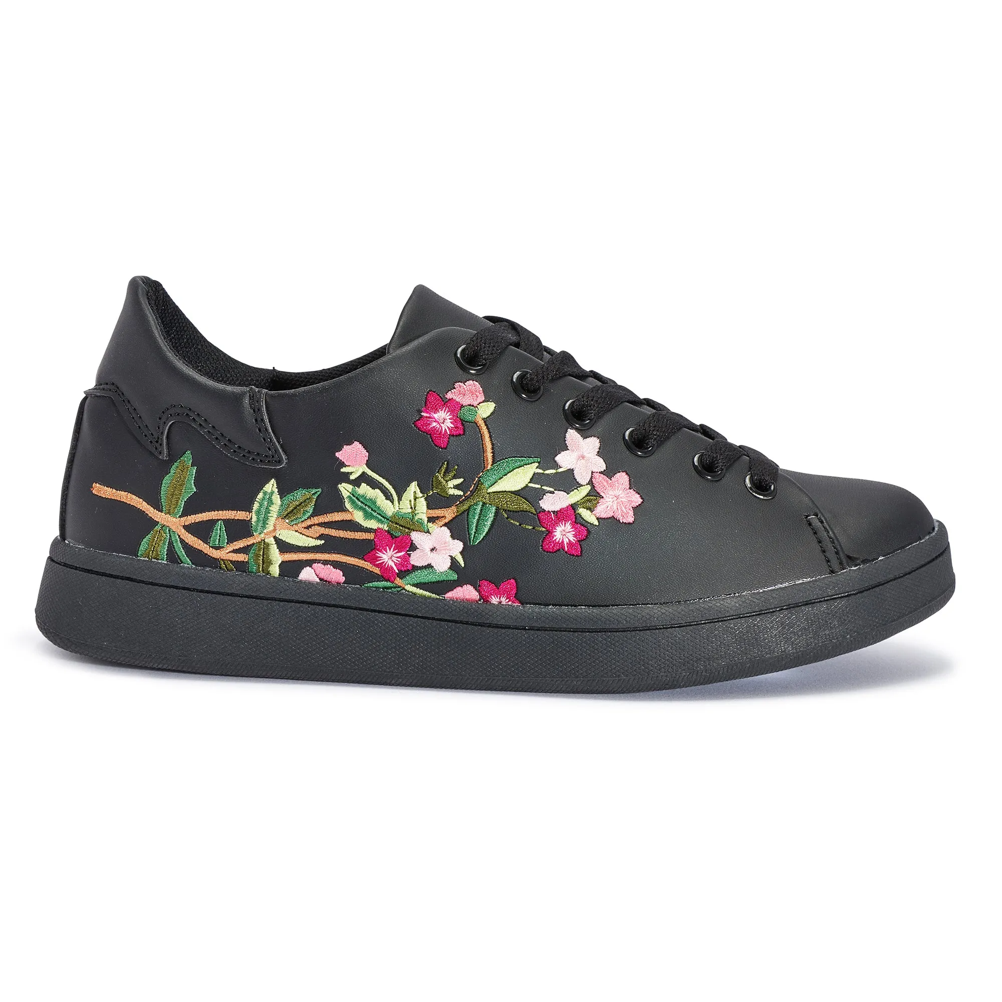 Black Floral Lace Up Trainer