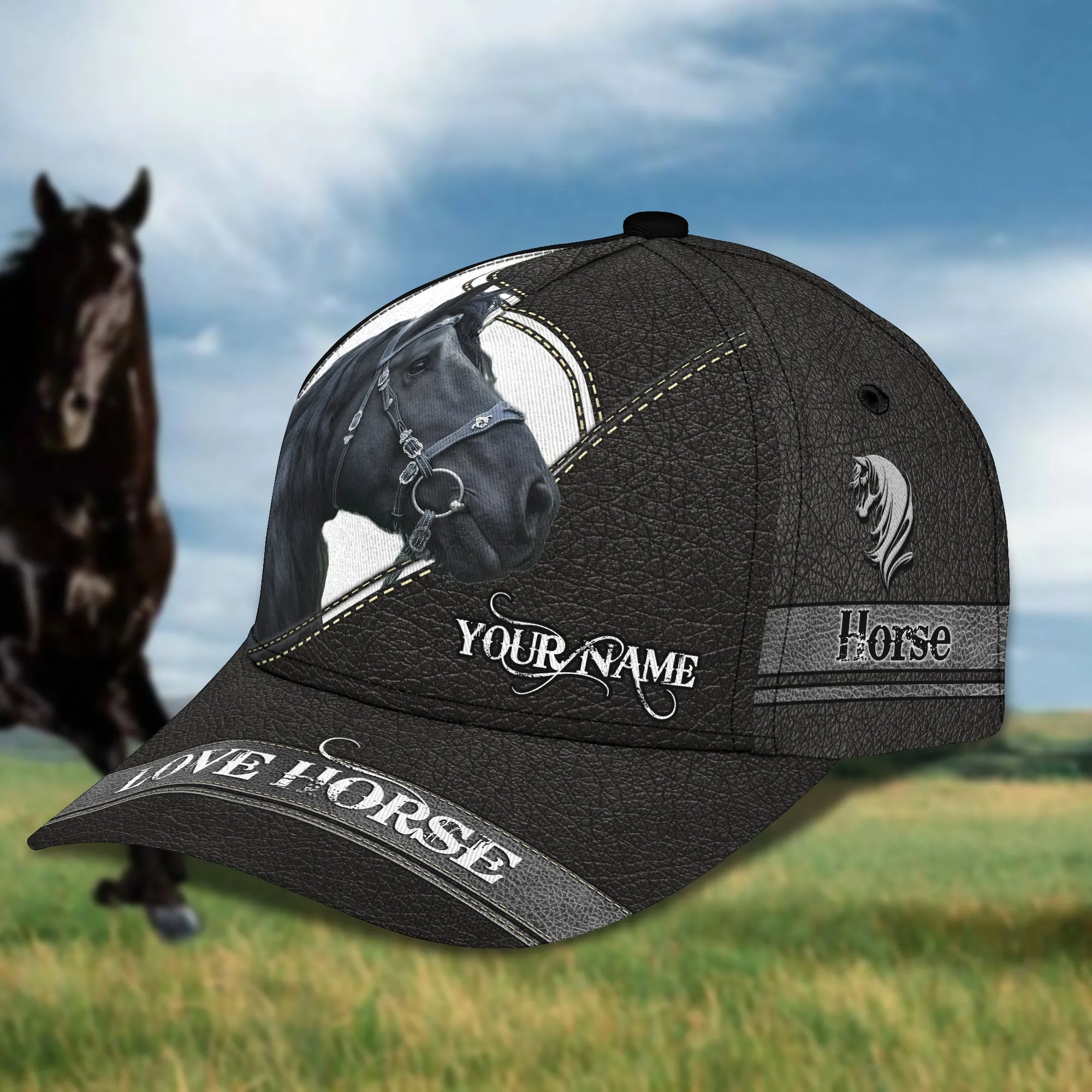 Black horse - Personalized Name Cap - Loop - Lnp-cap-2