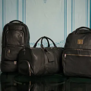 Black Leather 3 Bag Set (Signature Backpack, Commuter Bookbag, and Duffle Bag)