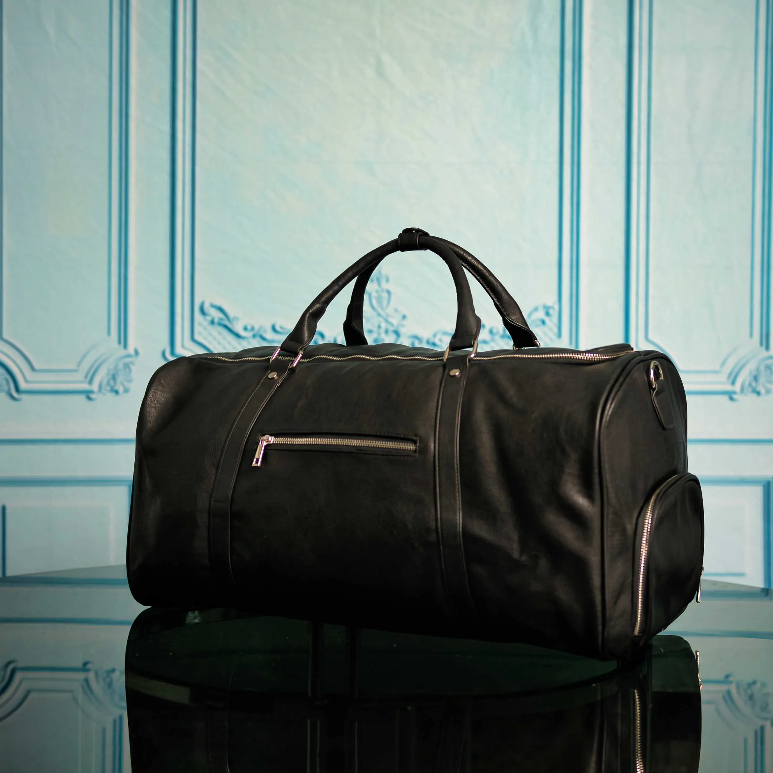Black Leather 3 Bag Set (Signature Backpack, Commuter Bookbag, and Duffle Bag)