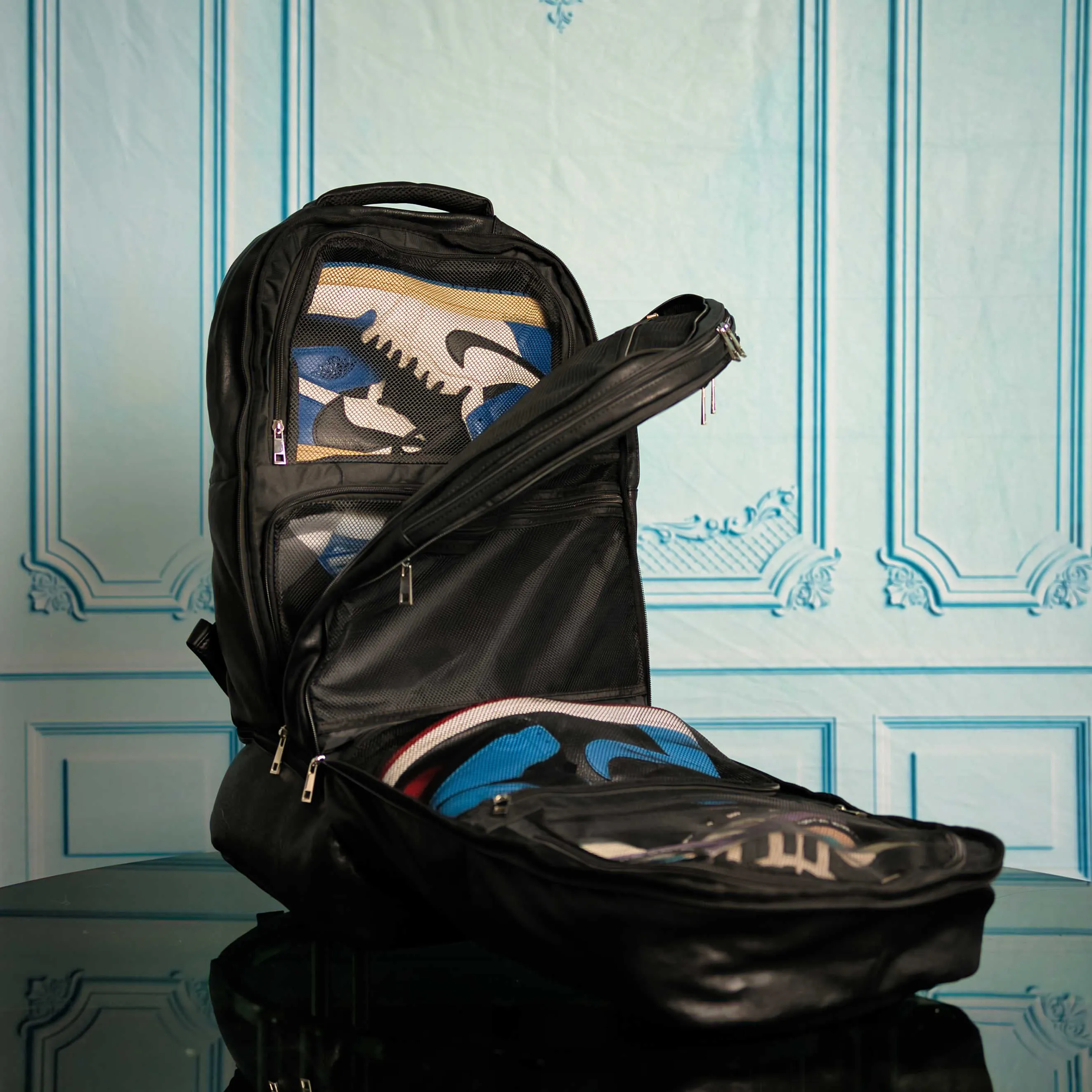 Black Leather 3 Bag Set (Signature Backpack, Commuter Bookbag, and Duffle Bag)