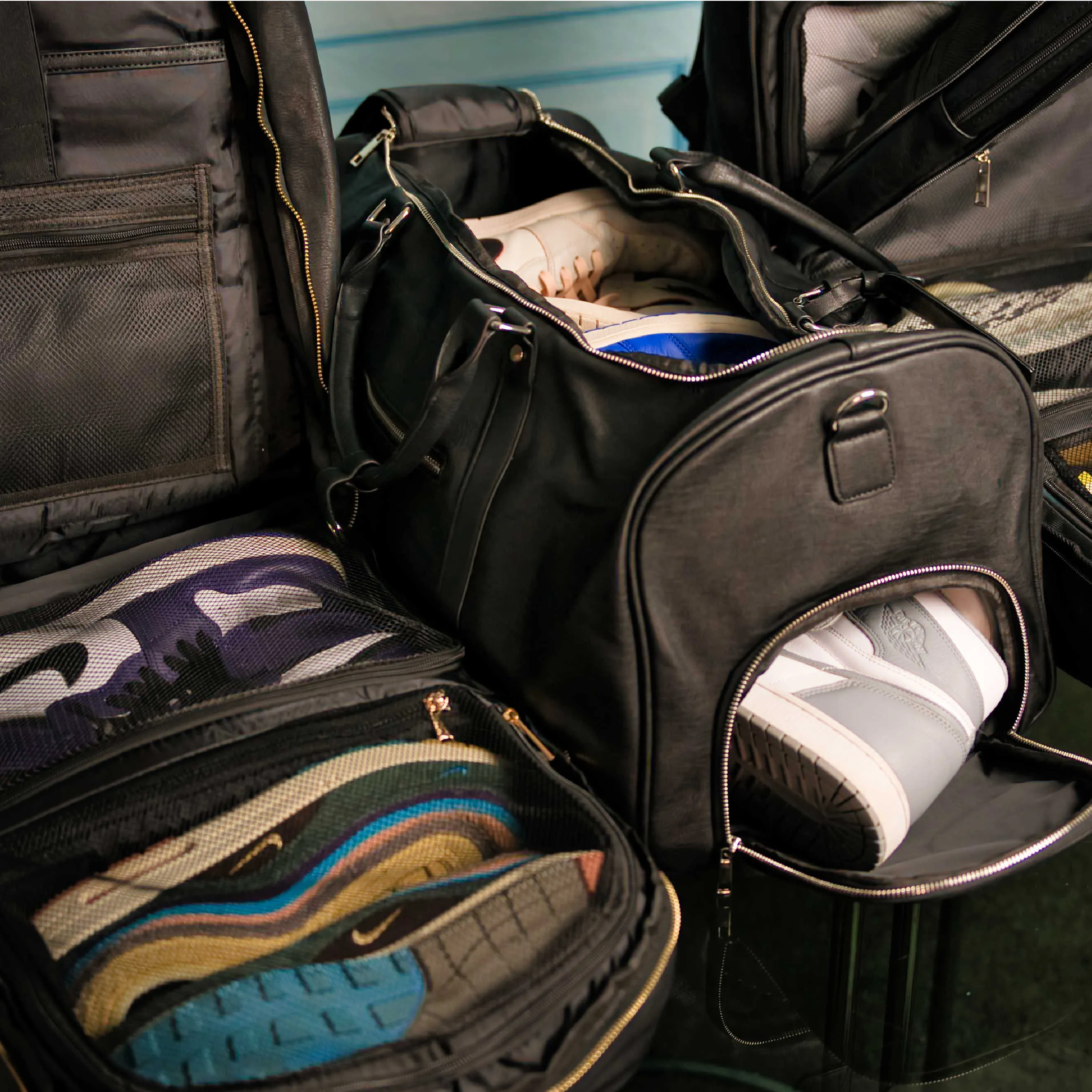 Black Leather 3 Bag Set (Signature Backpack, Commuter Bookbag, and Duffle Bag)