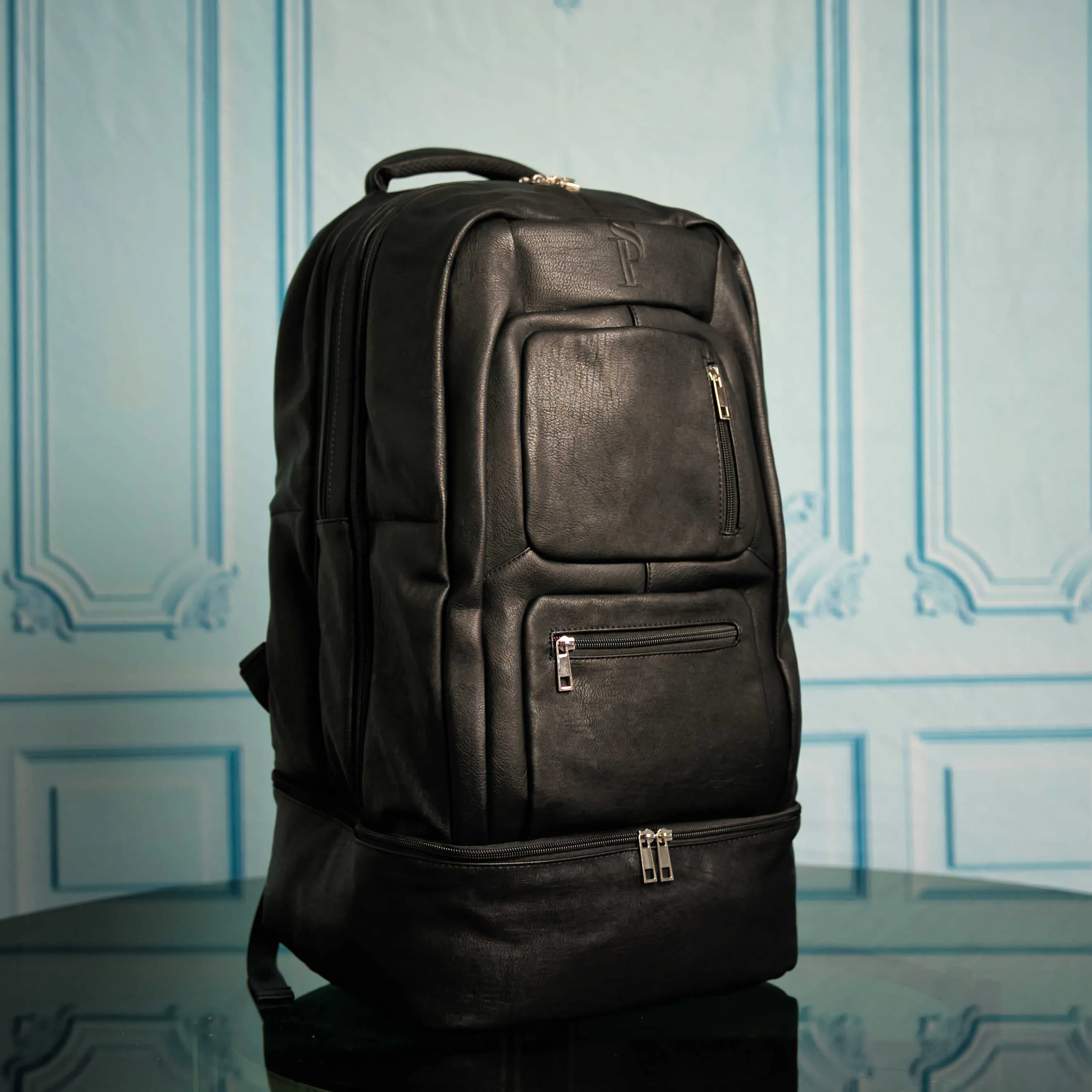 Black Leather 3 Bag Set (Signature Backpack, Commuter Bookbag, and Duffle Bag)