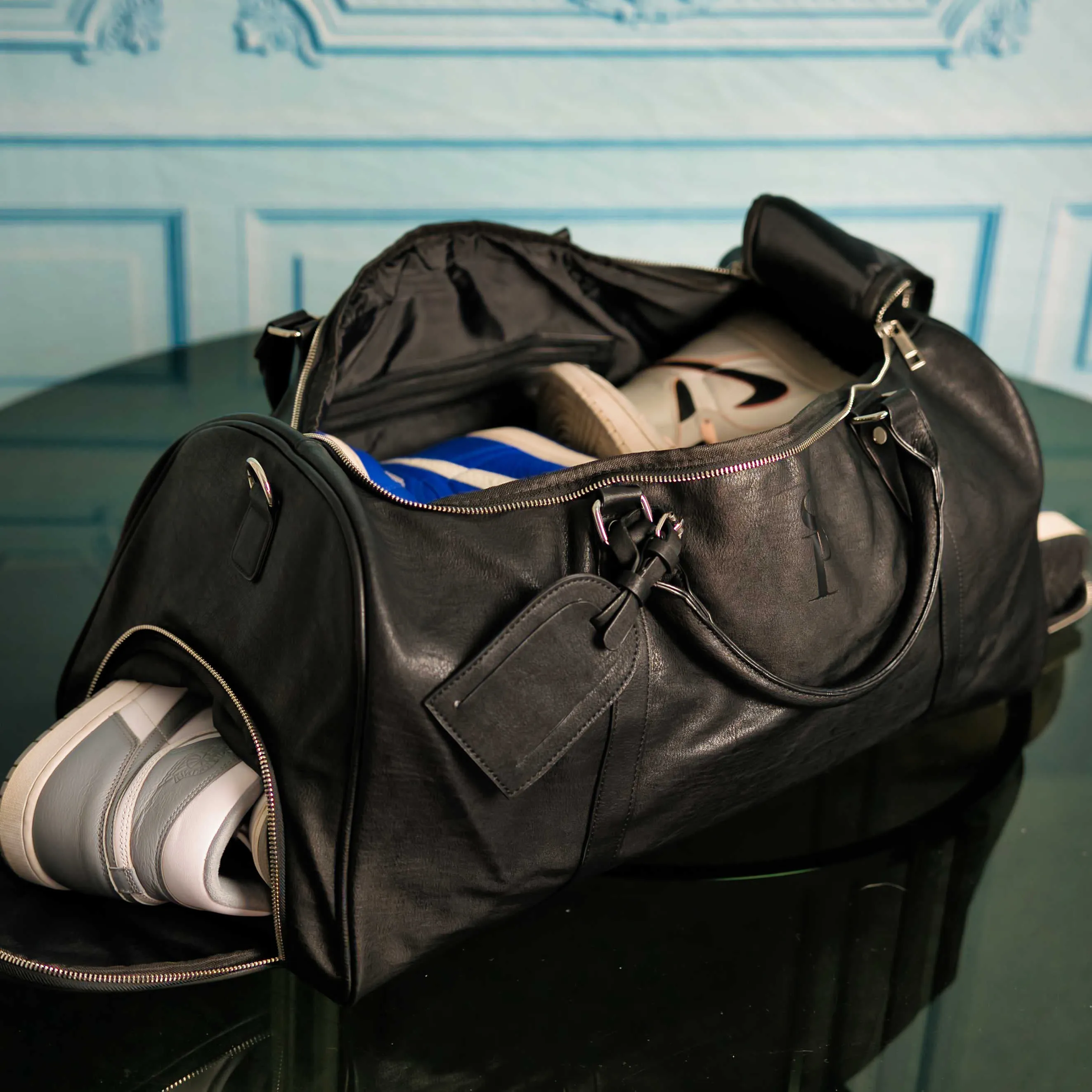Black Leather 3 Bag Set (Signature Backpack, Commuter Bookbag, and Duffle Bag)