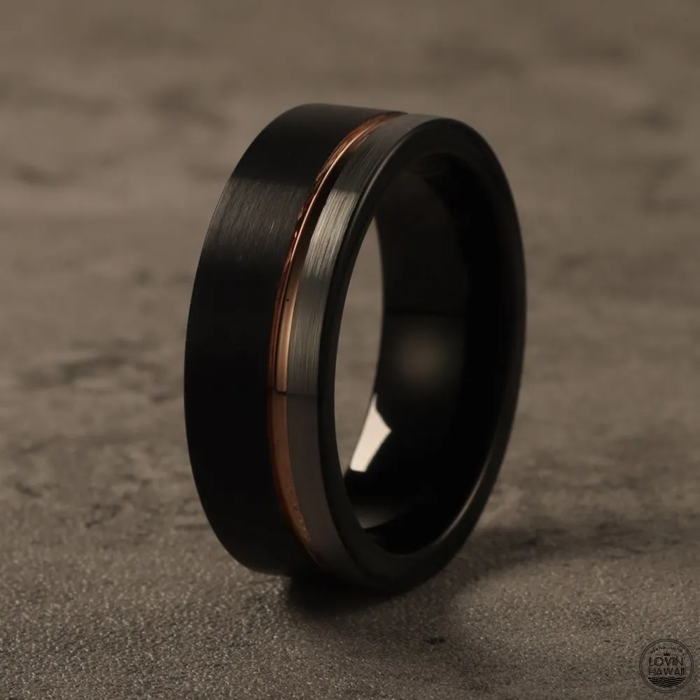 Black Tungsten Ring, Brushed Finished (8mm Width, Comfort  Fit)