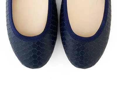 Blue leather ballet flats, snakeskin effect