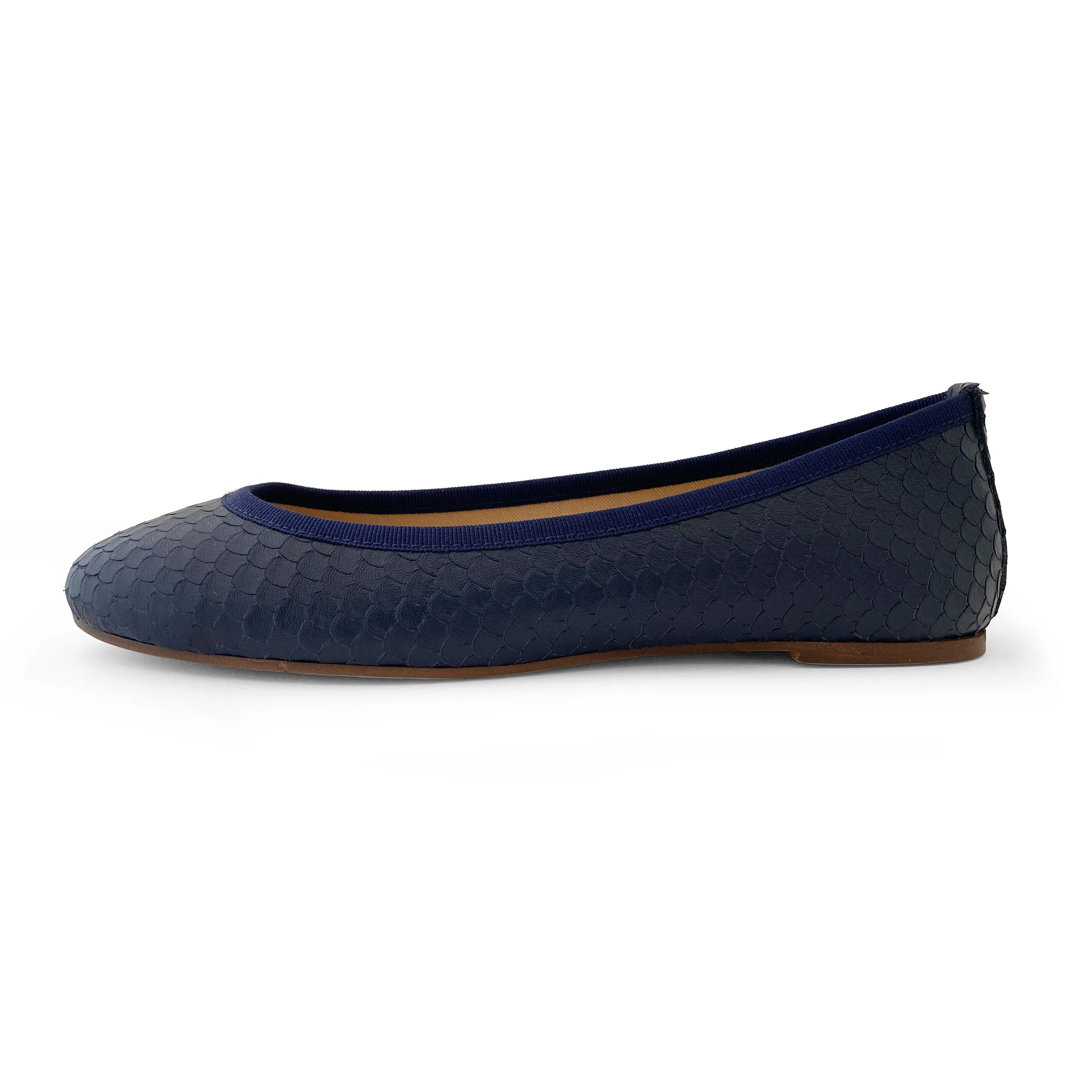 Blue leather ballet flats, snakeskin effect