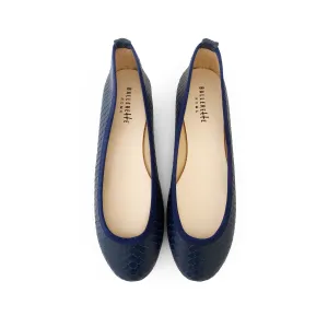 Blue leather ballet flats, snakeskin effect