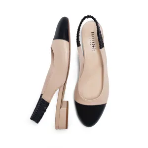 Blush and Black Leather Slingback Ballet Flats