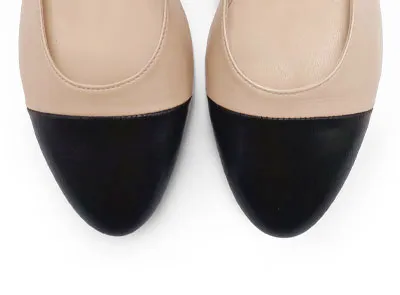 Blush and Black Leather Slingback Ballet Flats