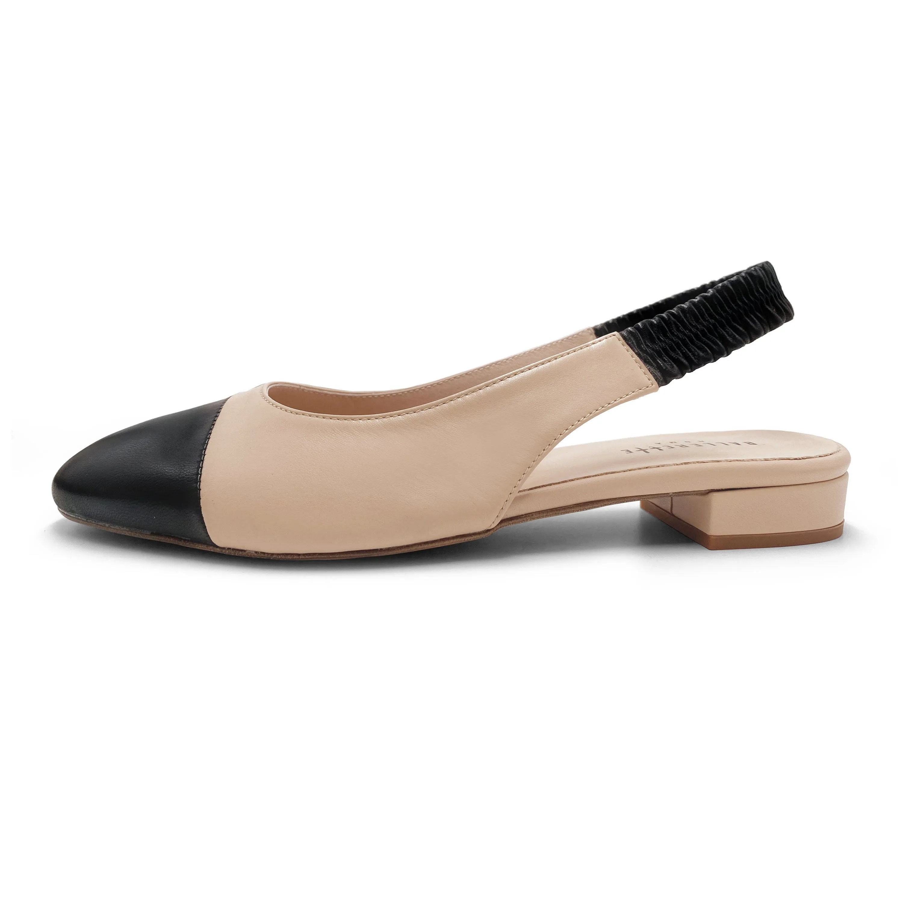 Blush and Black Leather Slingback Ballet Flats