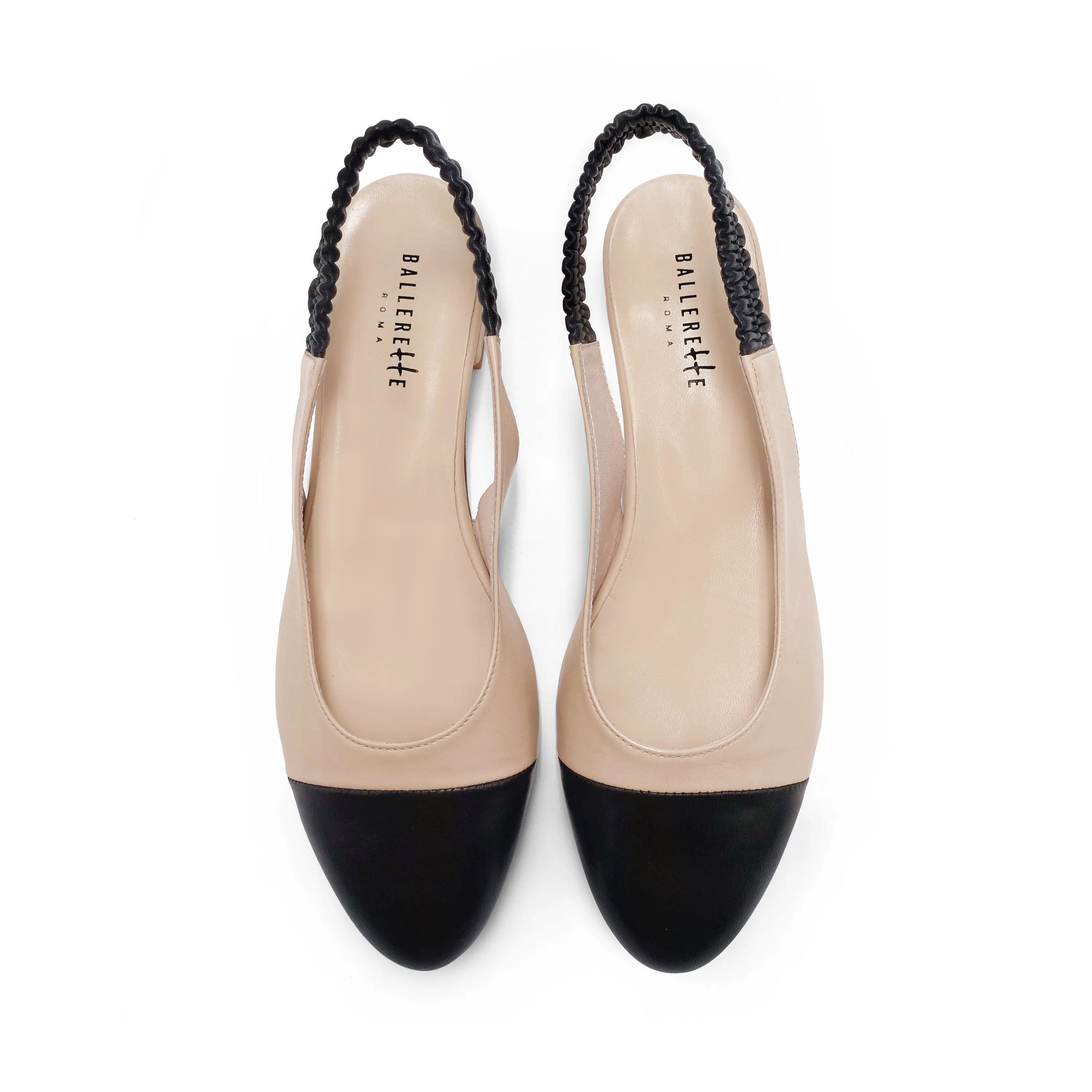 Blush and Black Leather Slingback Ballet Flats