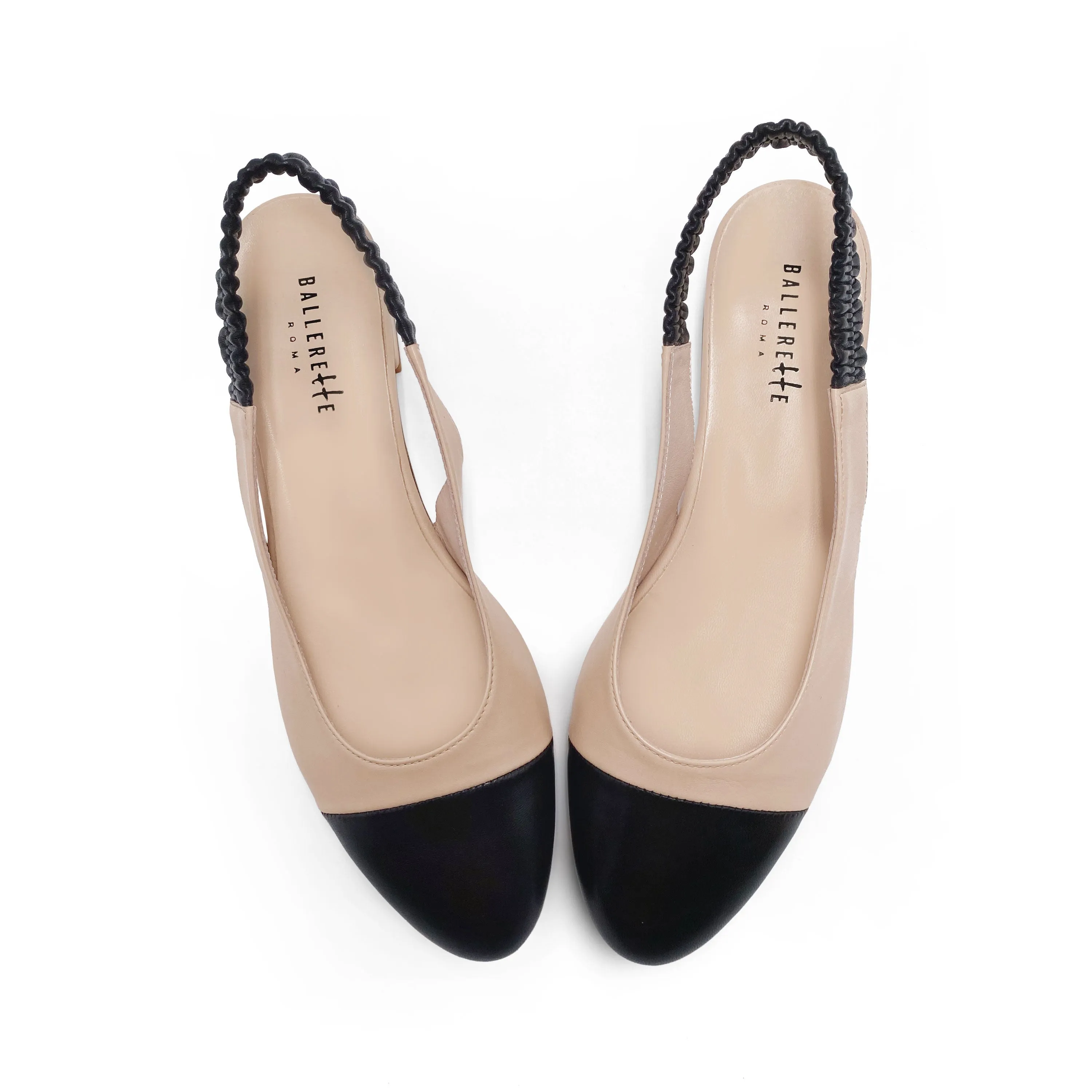 Blush and Black Leather Slingback Ballet Flats