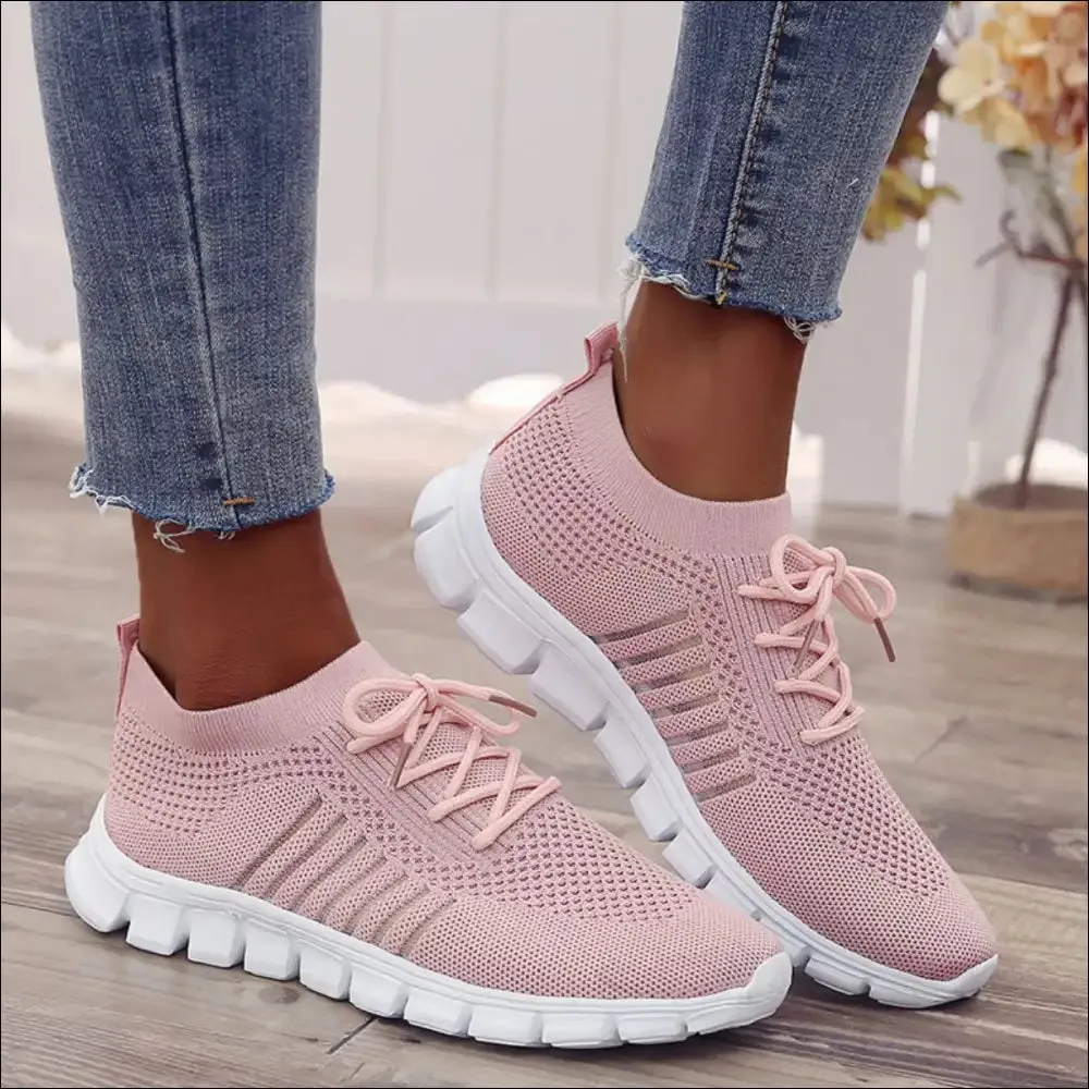 Breathable Mesh Round Toe Lace Up Sneakers for Women