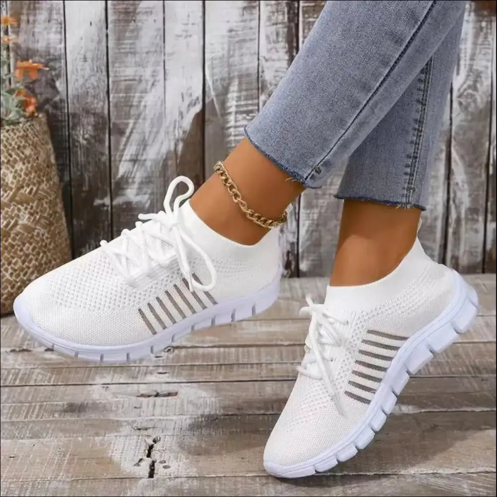 Breathable Mesh Round Toe Lace Up Sneakers for Women
