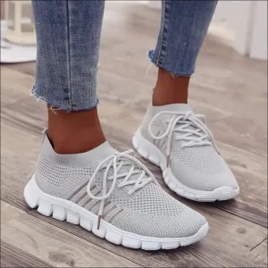 Breathable Mesh Round Toe Lace Up Sneakers for Women