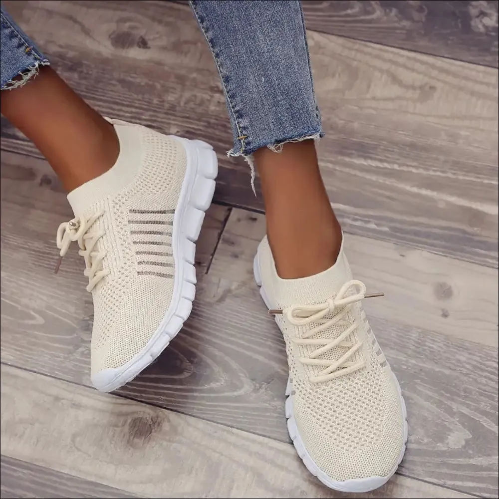 Breathable Mesh Round Toe Lace Up Sneakers for Women