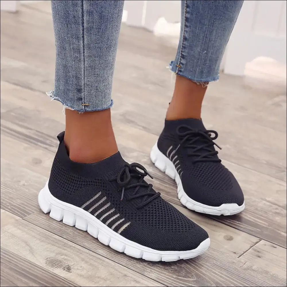 Breathable Mesh Round Toe Lace Up Sneakers for Women