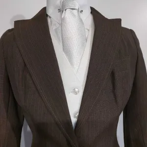 Brown Striped Poly Three Piece Boys Suit