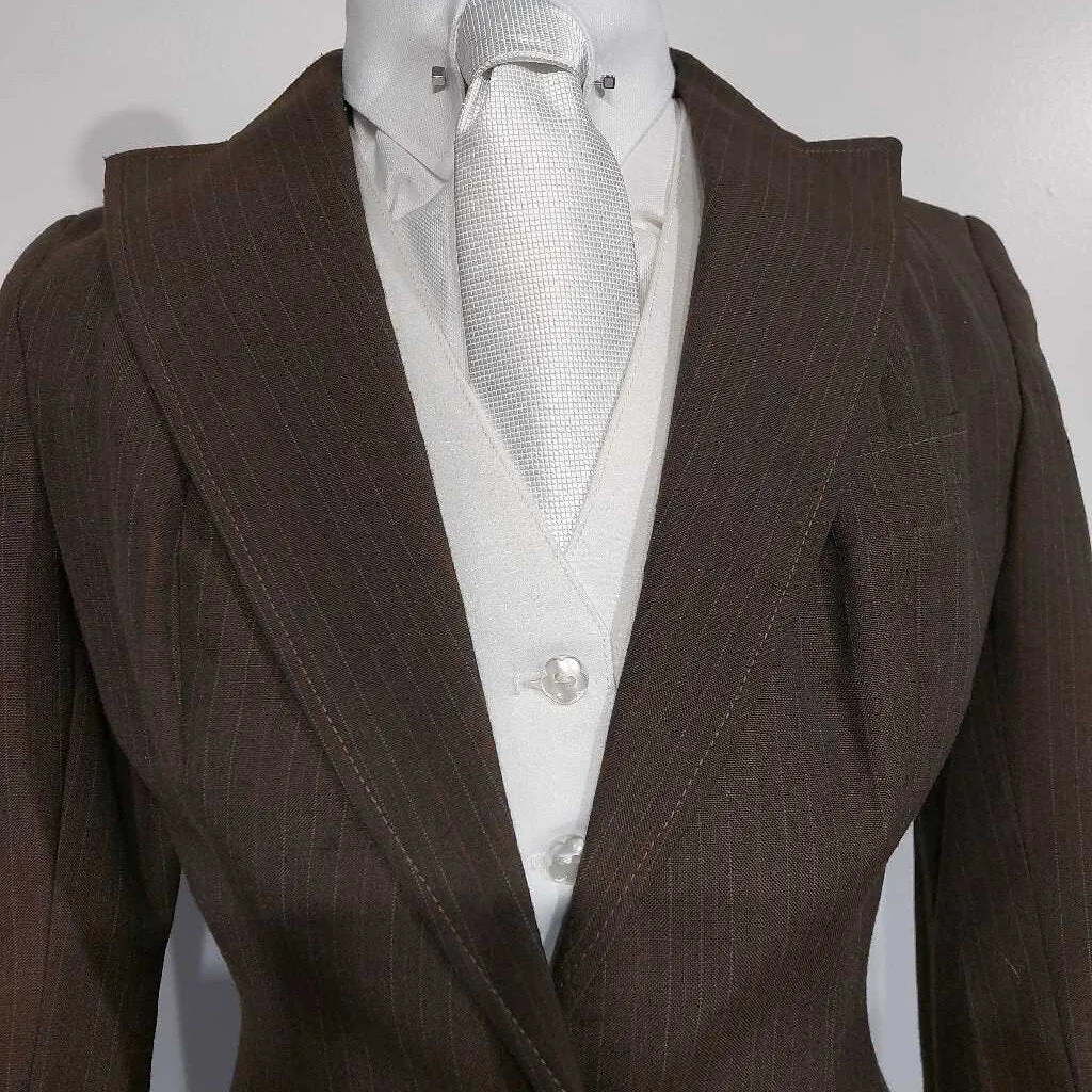 Brown Striped Poly Three Piece Boys Suit