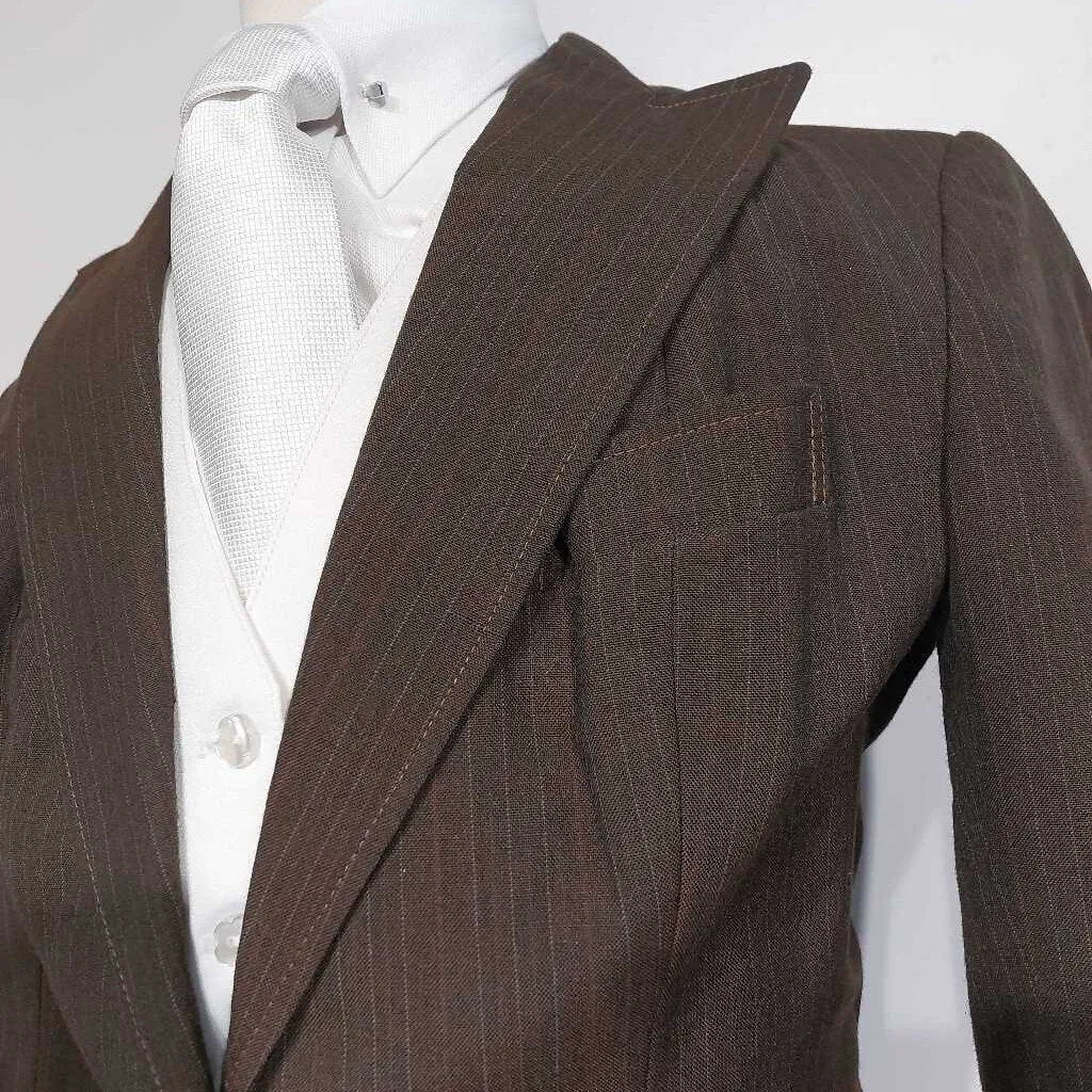 Brown Striped Poly Three Piece Boys Suit