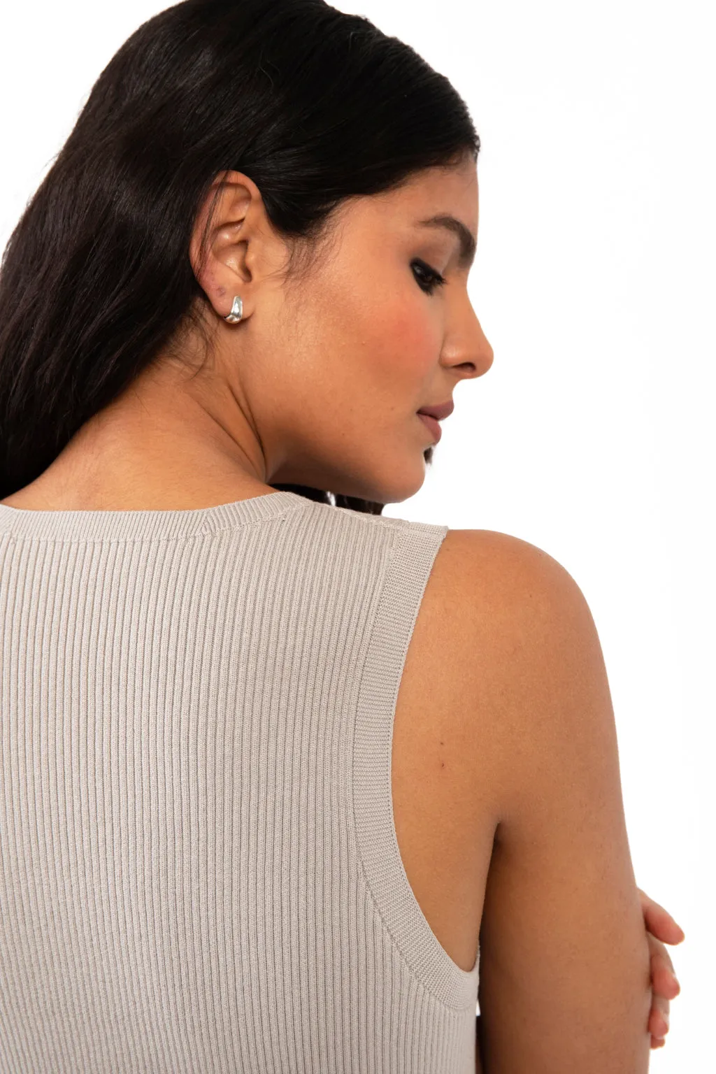 CAITLIN SLEEVELESS RIB DRESS - WHITE