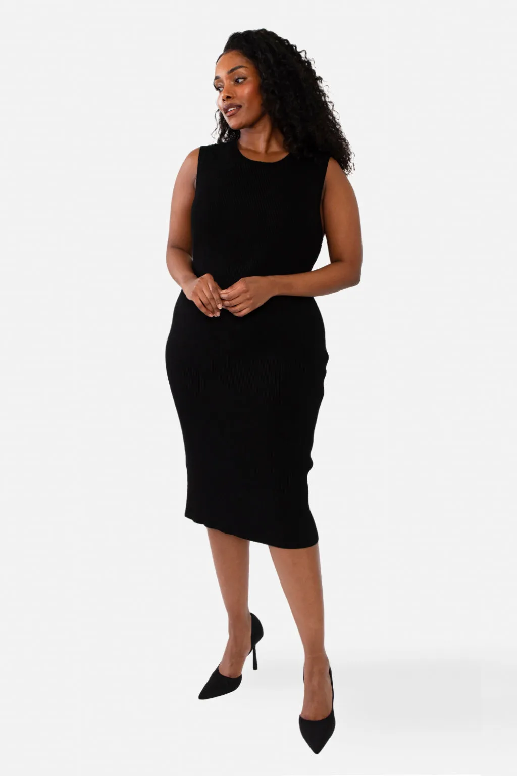 CAITLIN SLEEVELESS RIB DRESS - WHITE